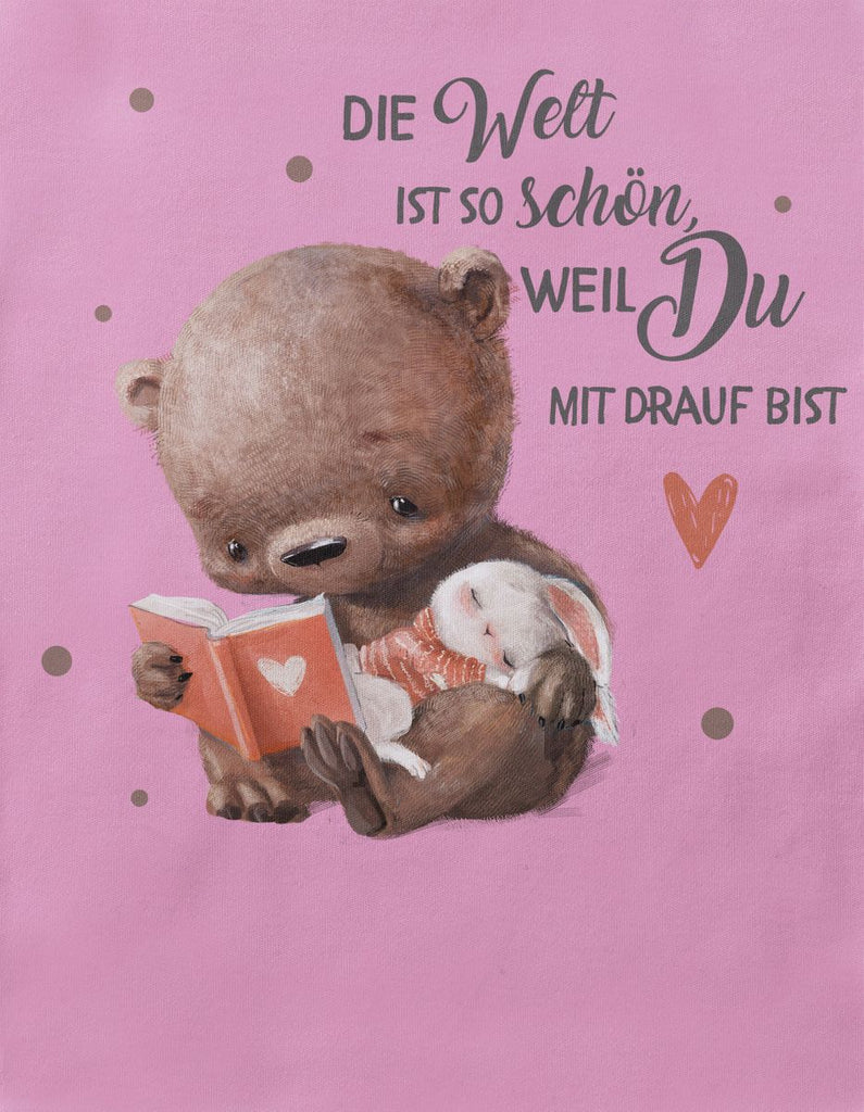 Babybody mit Spruch Die Welt ist so schön, weil Du mir drauf bist Bär und Hase | Kurzarm Strampler für Jungen und Mädchen - von Mikalino