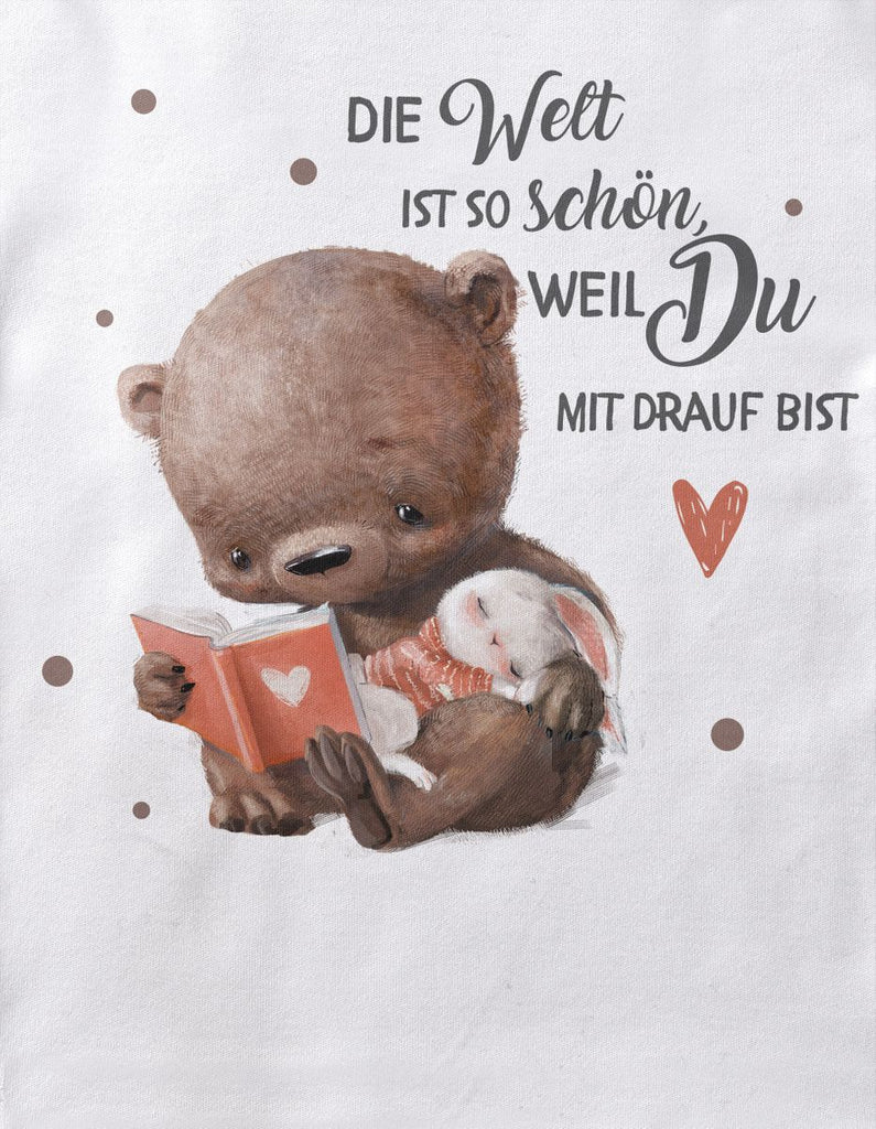 Babybody mit Spruch Die Welt ist so schön, weil Du mir drauf bist Bär und Hase | Kurzarm Strampler für Jungen und Mädchen - von Mikalino