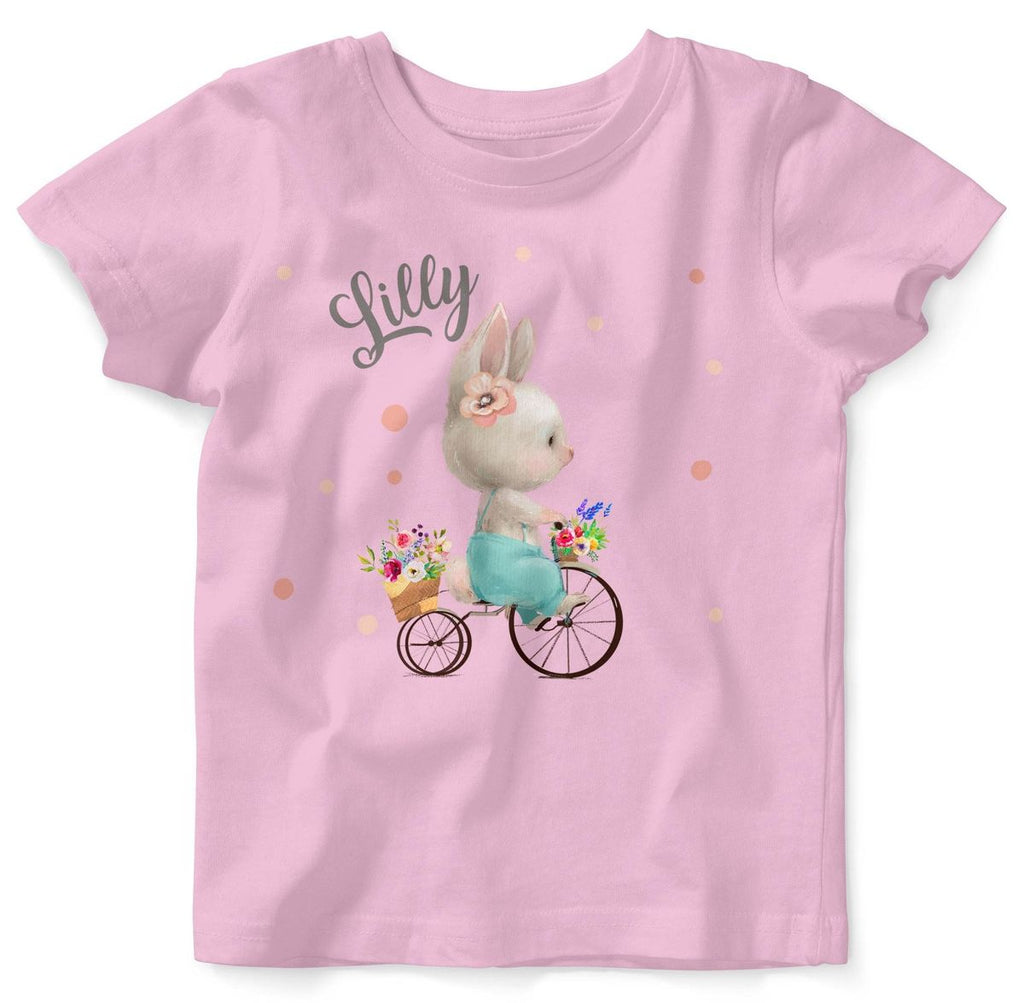 Mikalino Baby / Kinder T-Shirt mit Spruch Hase auf Fahrrad mit Namen | Kurzarm Shirt für Jungen und Mädchen | Geschenkidee - von Mikalino