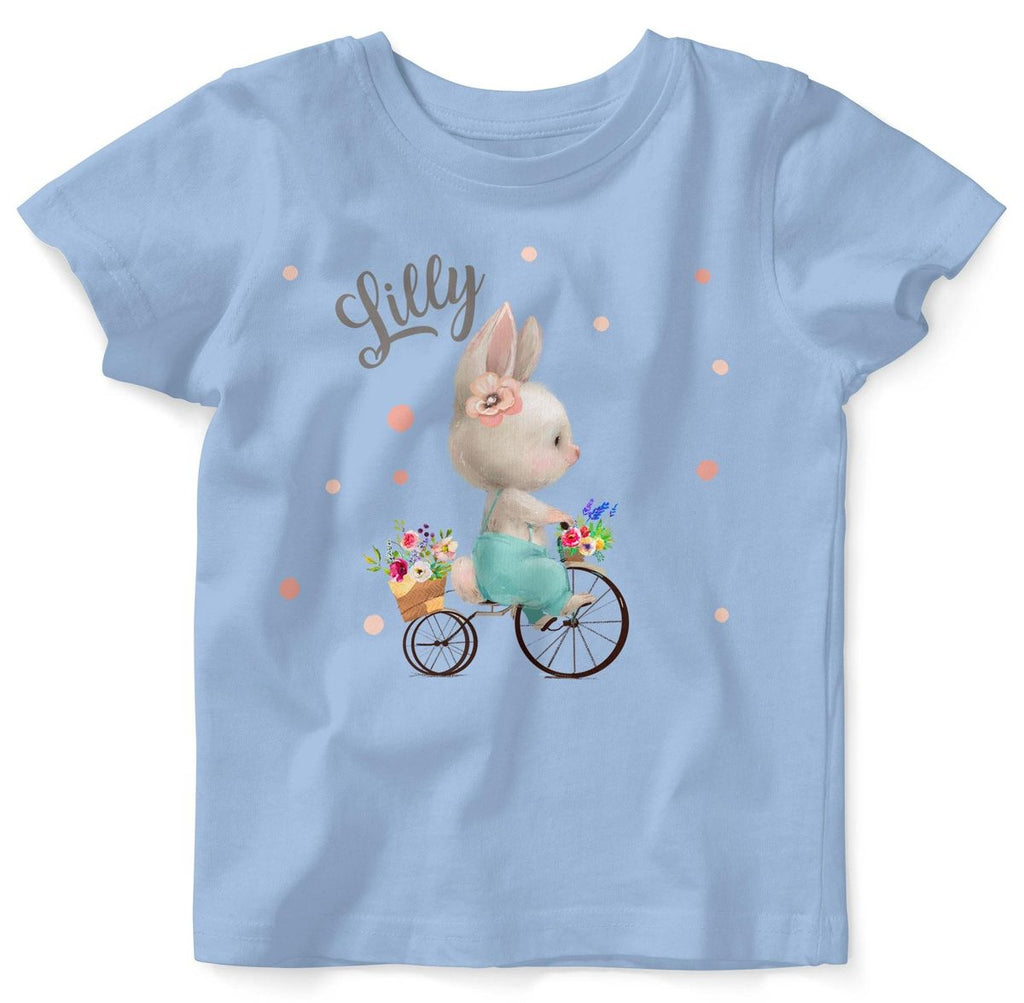 Mikalino Baby / Kinder T-Shirt mit Spruch Hase auf Fahrrad mit Namen | Kurzarm Shirt für Jungen und Mädchen | Geschenkidee - von Mikalino