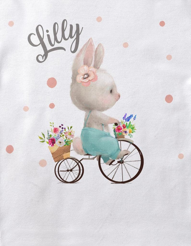 Mikalino Baby / Kinder T-Shirt mit Spruch Hase auf Fahrrad mit Namen | Kurzarm Shirt für Jungen und Mädchen | Geschenkidee - von Mikalino