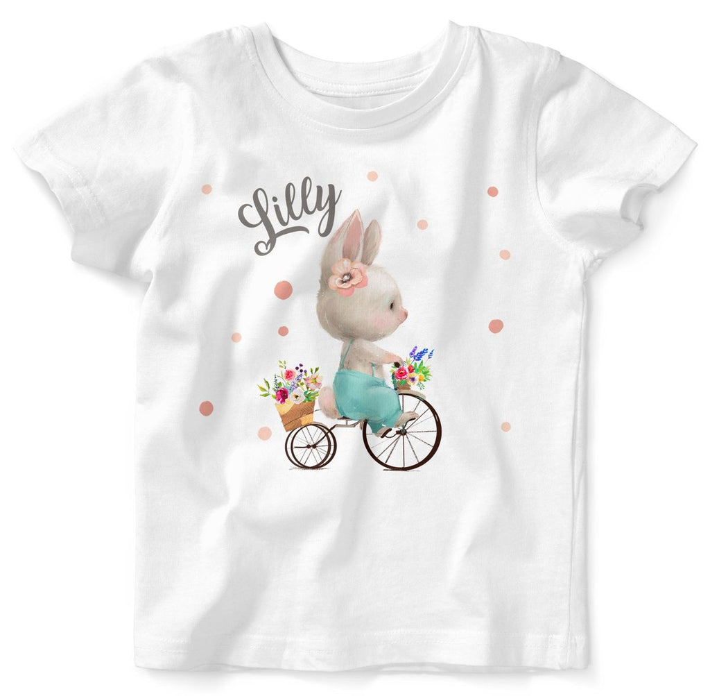 Mikalino Baby / Kinder T-Shirt mit Spruch Hase auf Fahrrad mit Namen | Kurzarm Shirt für Jungen und Mädchen | Geschenkidee - von Mikalino