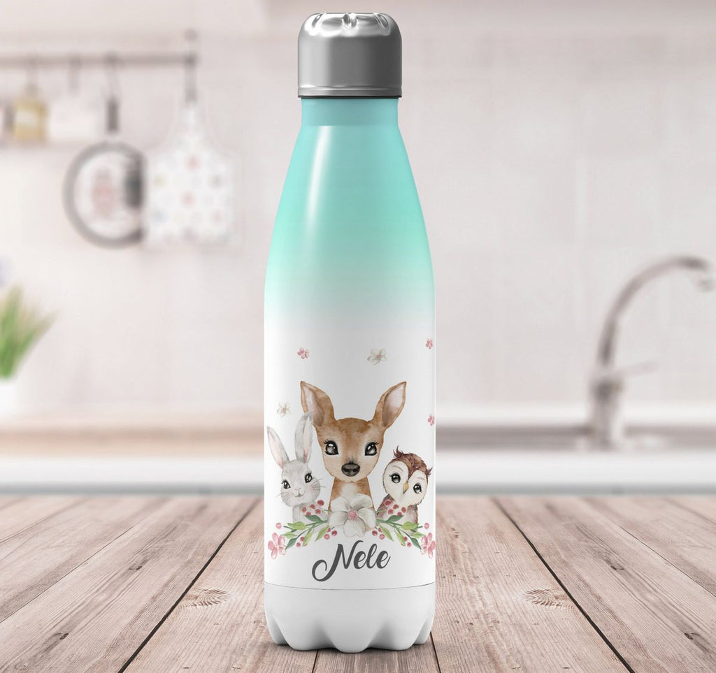 Thermo Trinkflasche Hase, Reh und Eule mit Namen - von Mikalino