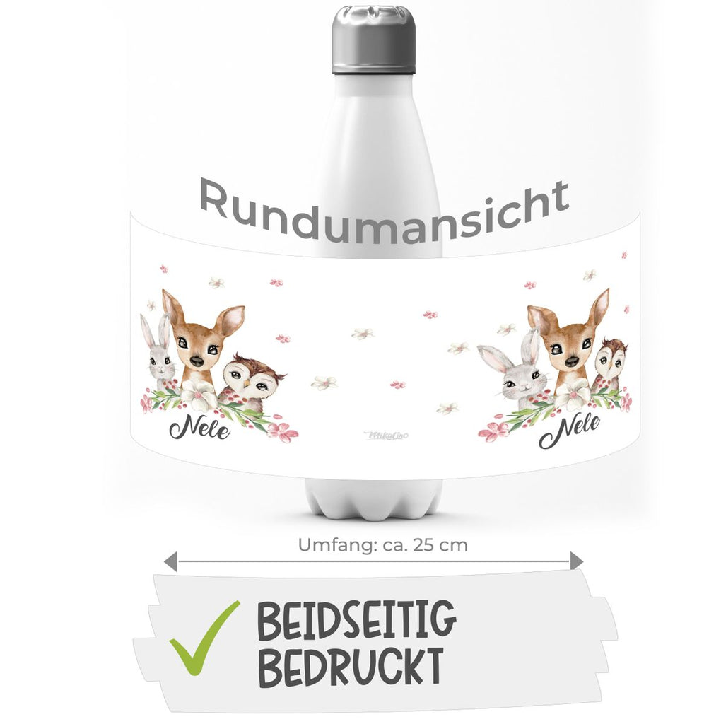 Thermo Trinkflasche Hase, Reh und Eule mit Namen - von Mikalino