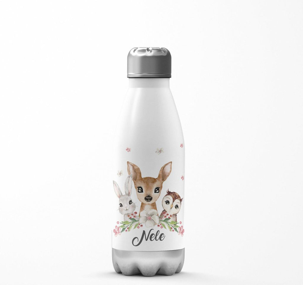 Thermo Trinkflasche Hase, Reh und Eule mit Namen - von Mikalino