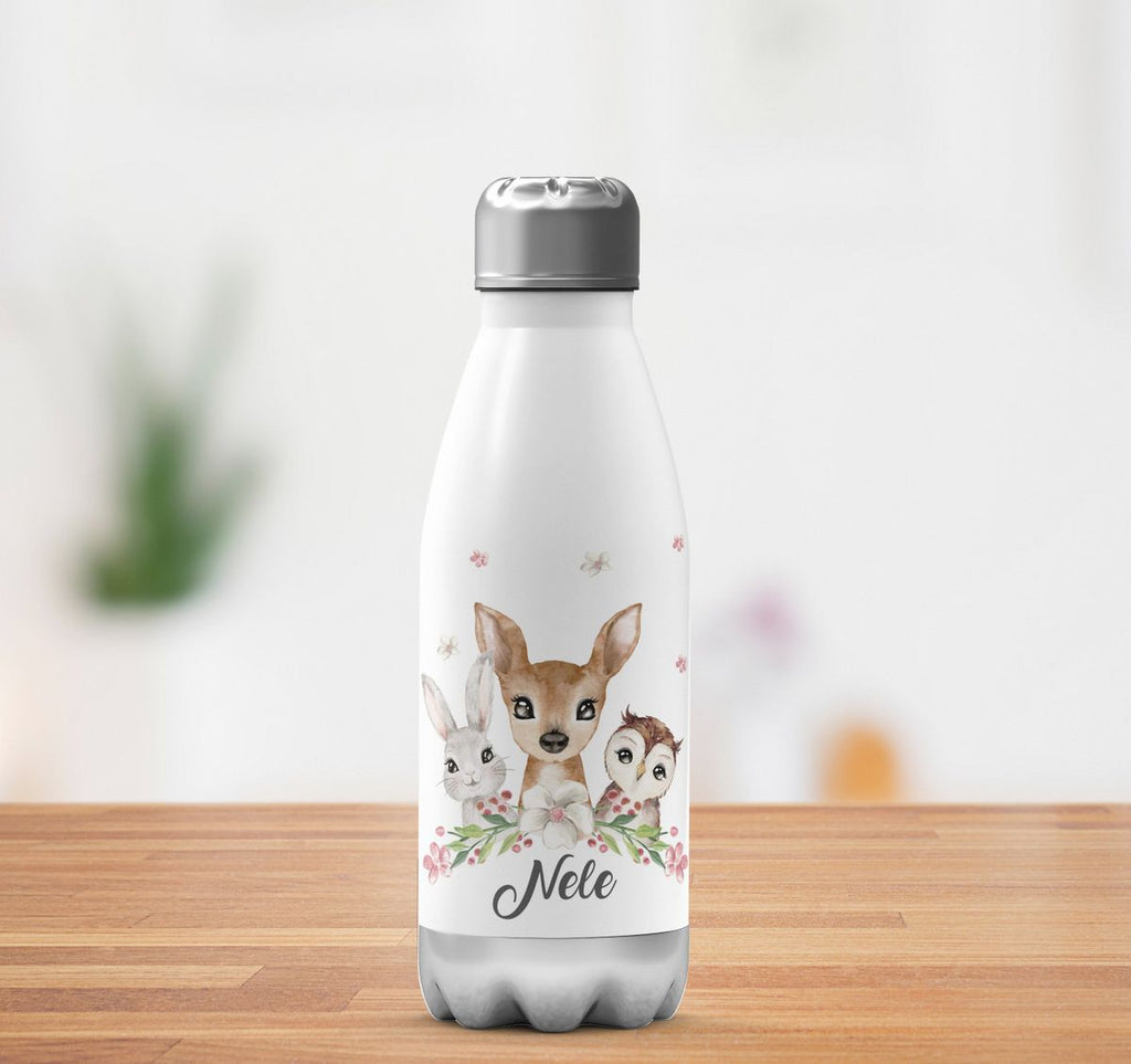 Thermo Trinkflasche Hase, Reh und Eule mit Namen - von Mikalino