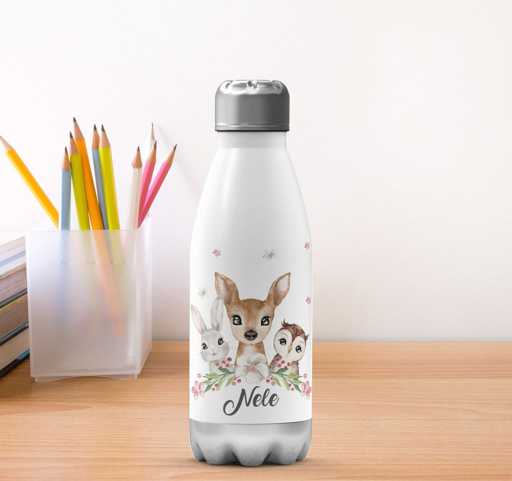 Thermo Trinkflasche Hase, Reh und Eule mit Namen - von Mikalino