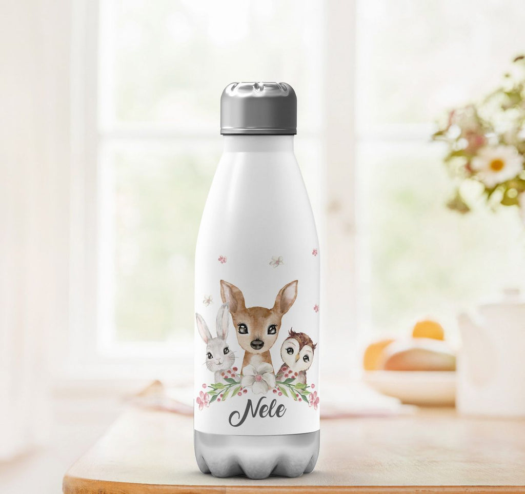 Thermo Trinkflasche Hase, Reh und Eule mit Namen - von Mikalino