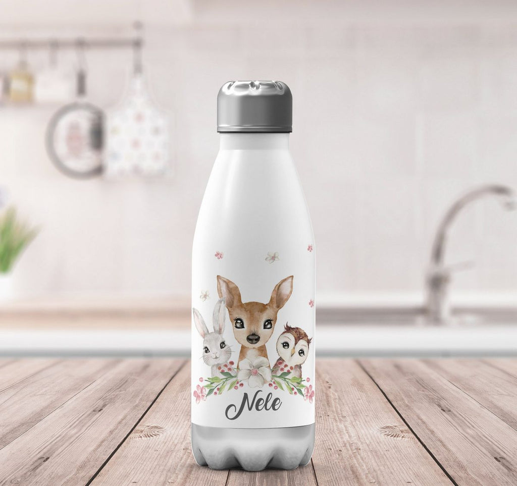 Thermo Trinkflasche Hase, Reh und Eule mit Namen - von Mikalino