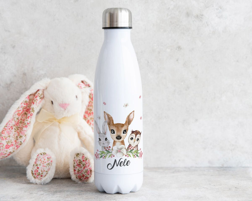 Thermo Trinkflasche Hase, Reh und Eule mit Namen - von Mikalino