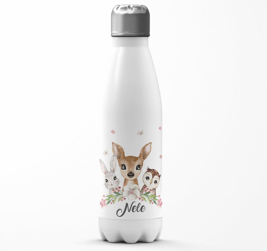 Thermo Trinkflasche Hase, Reh und Eule mit Namen - von Mikalino