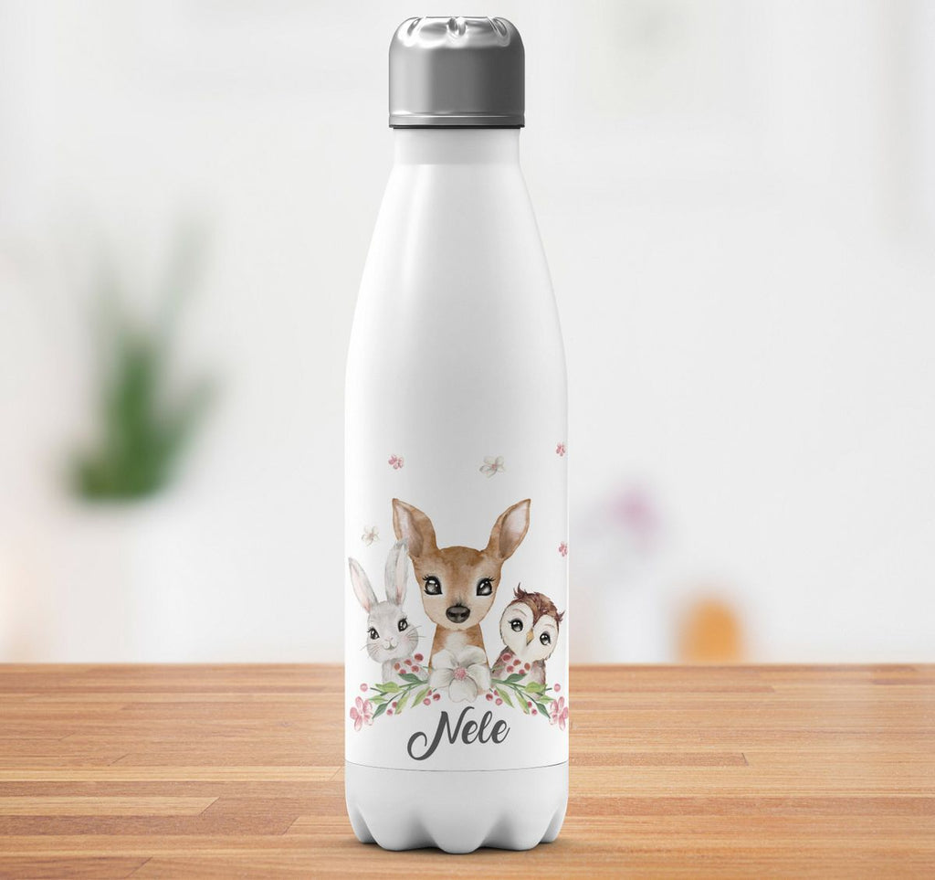 Thermo Trinkflasche Hase, Reh und Eule mit Namen - von Mikalino