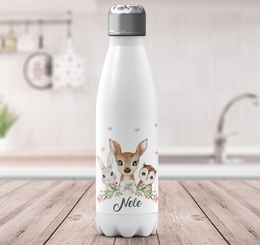 Thermo Trinkflasche Hase, Reh und Eule mit Namen - von Mikalino