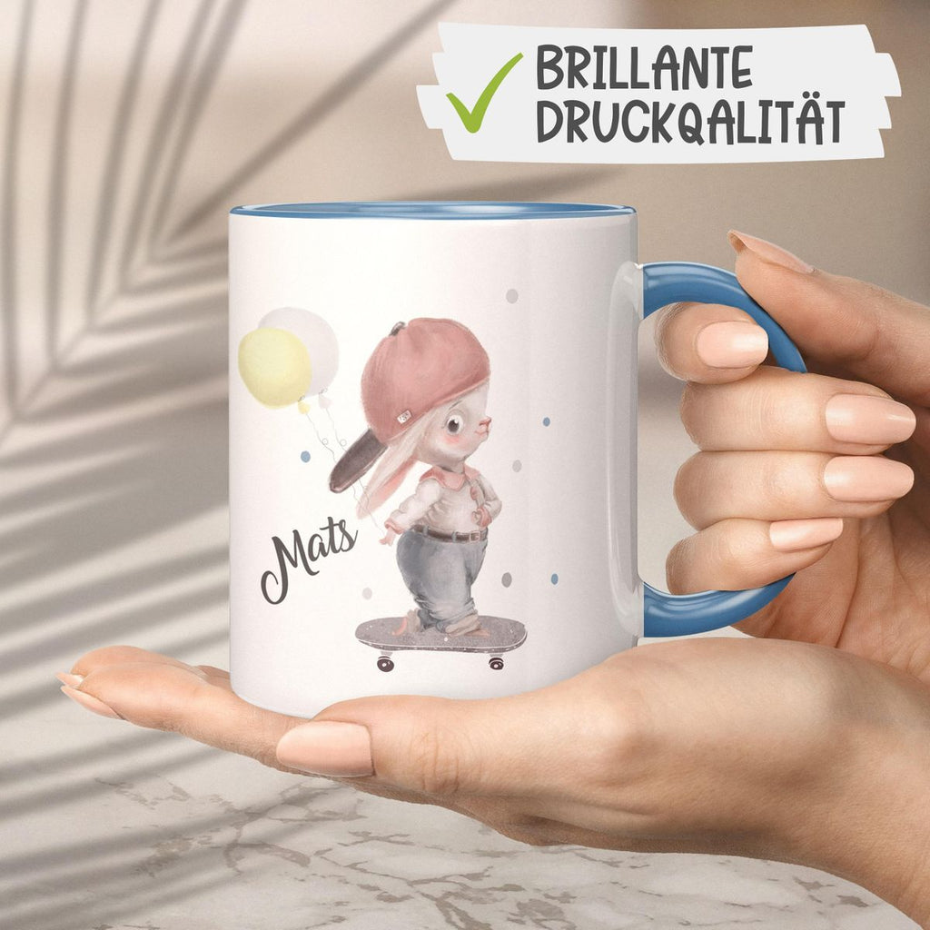 Keramik Tasse Hase auf Skateboard mit Namen - von Mikalino