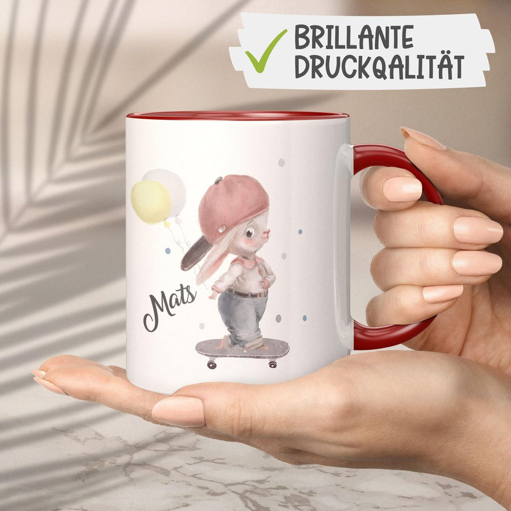 Keramik Tasse Hase auf Skateboard mit Namen - von Mikalino