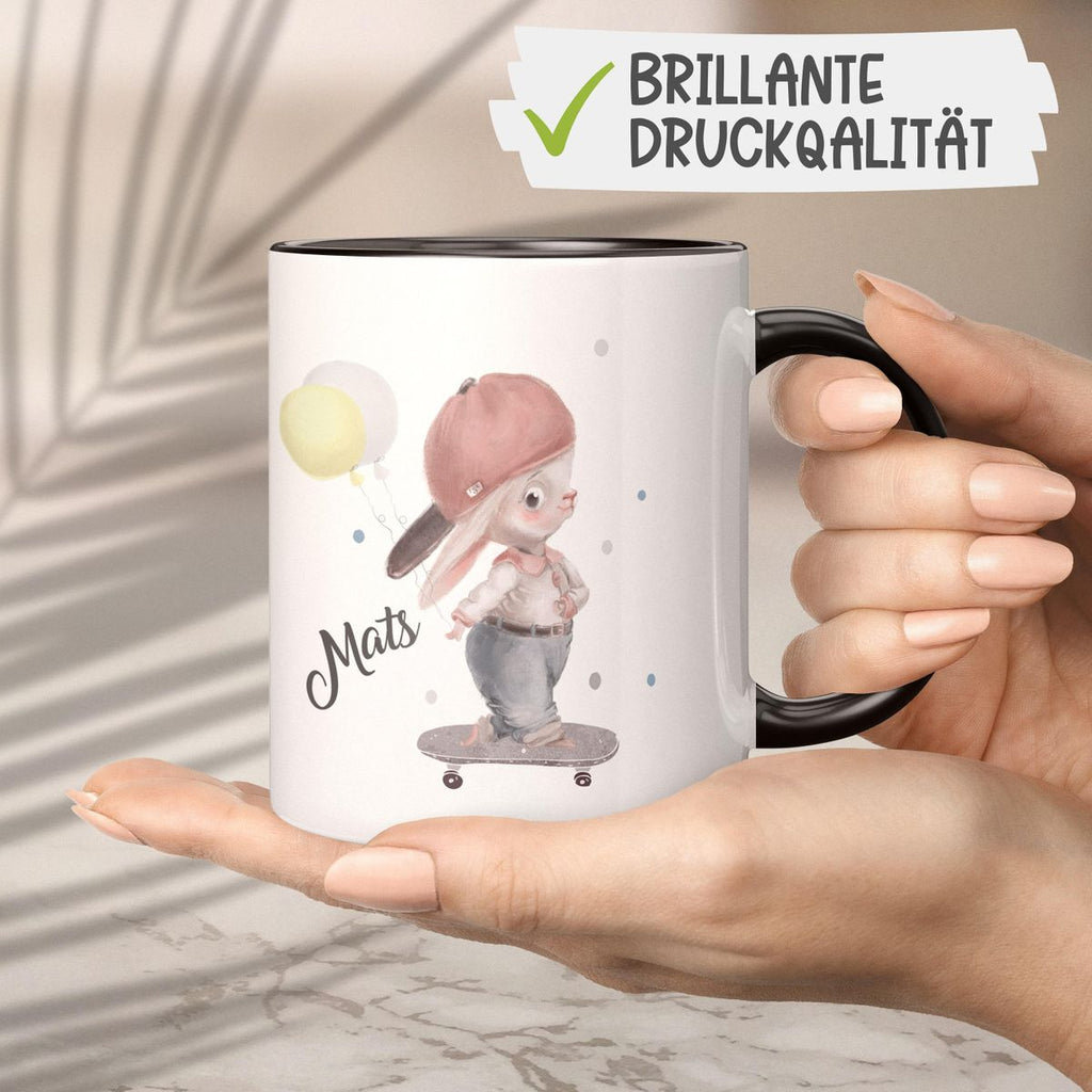 Keramik Tasse Hase auf Skateboard mit Namen - von Mikalino