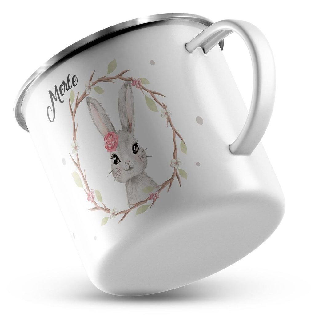 Emaille Tasse Hase mit Kranz mit Namen - von Mikalino