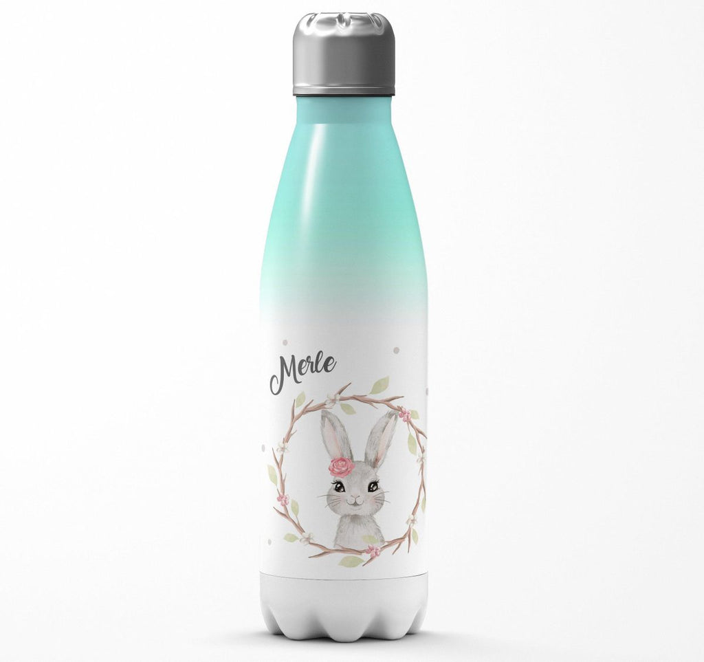 Thermo Trinkflasche Hase mit Kranz mit Namen - von Mikalino