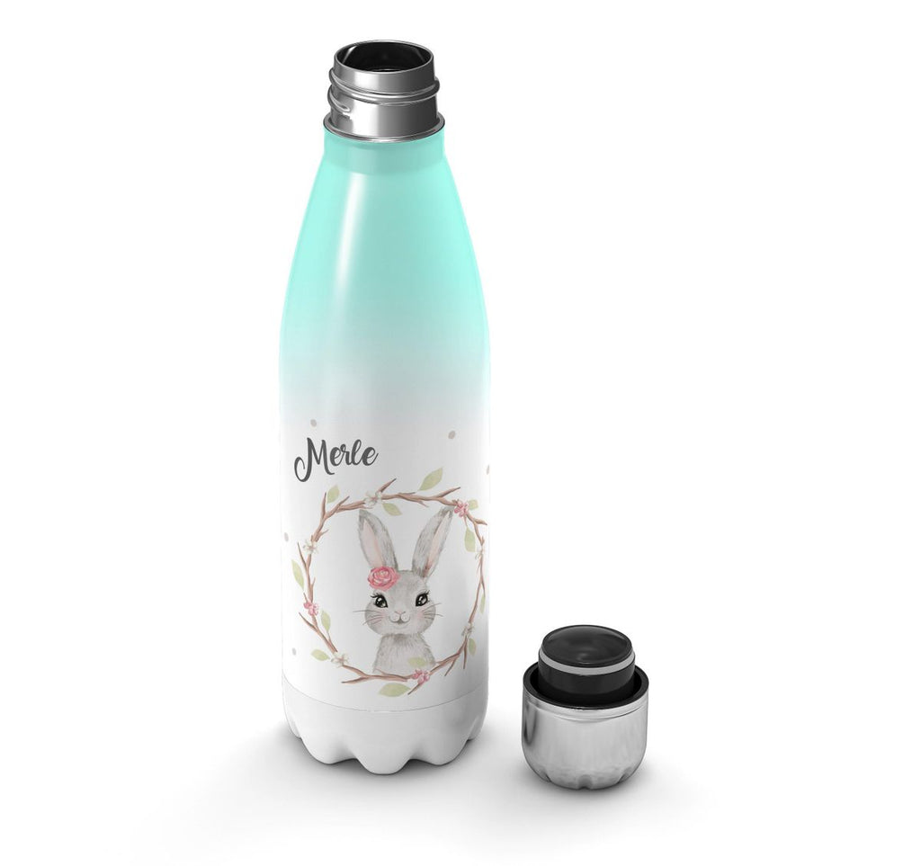 Thermo Trinkflasche Hase mit Kranz mit Namen - von Mikalino