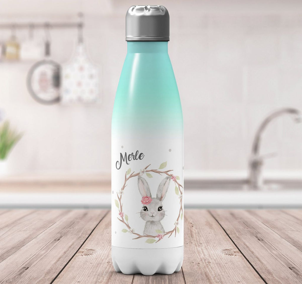 Thermo Trinkflasche Hase mit Kranz mit Namen - von Mikalino