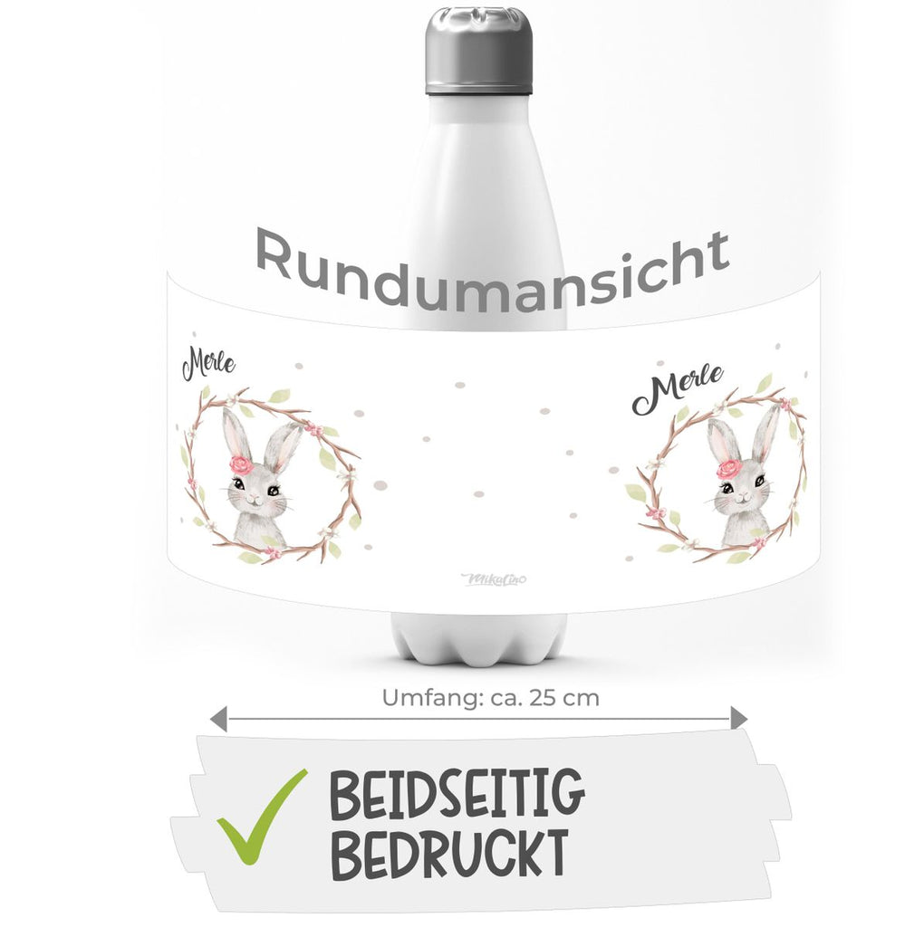 Thermo Trinkflasche Hase mit Kranz mit Namen - von Mikalino