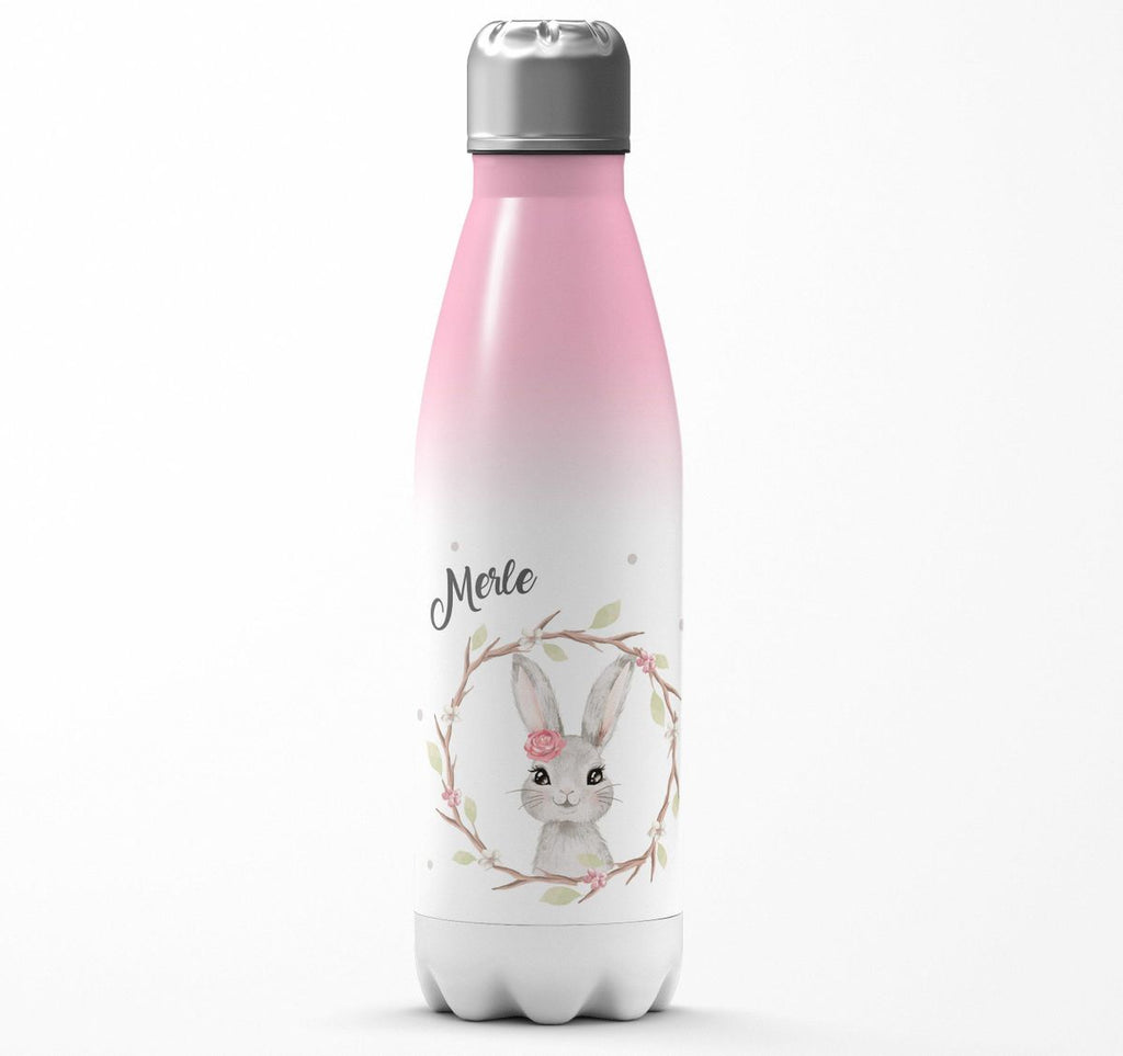 Thermo Trinkflasche Hase mit Kranz mit Namen - von Mikalino