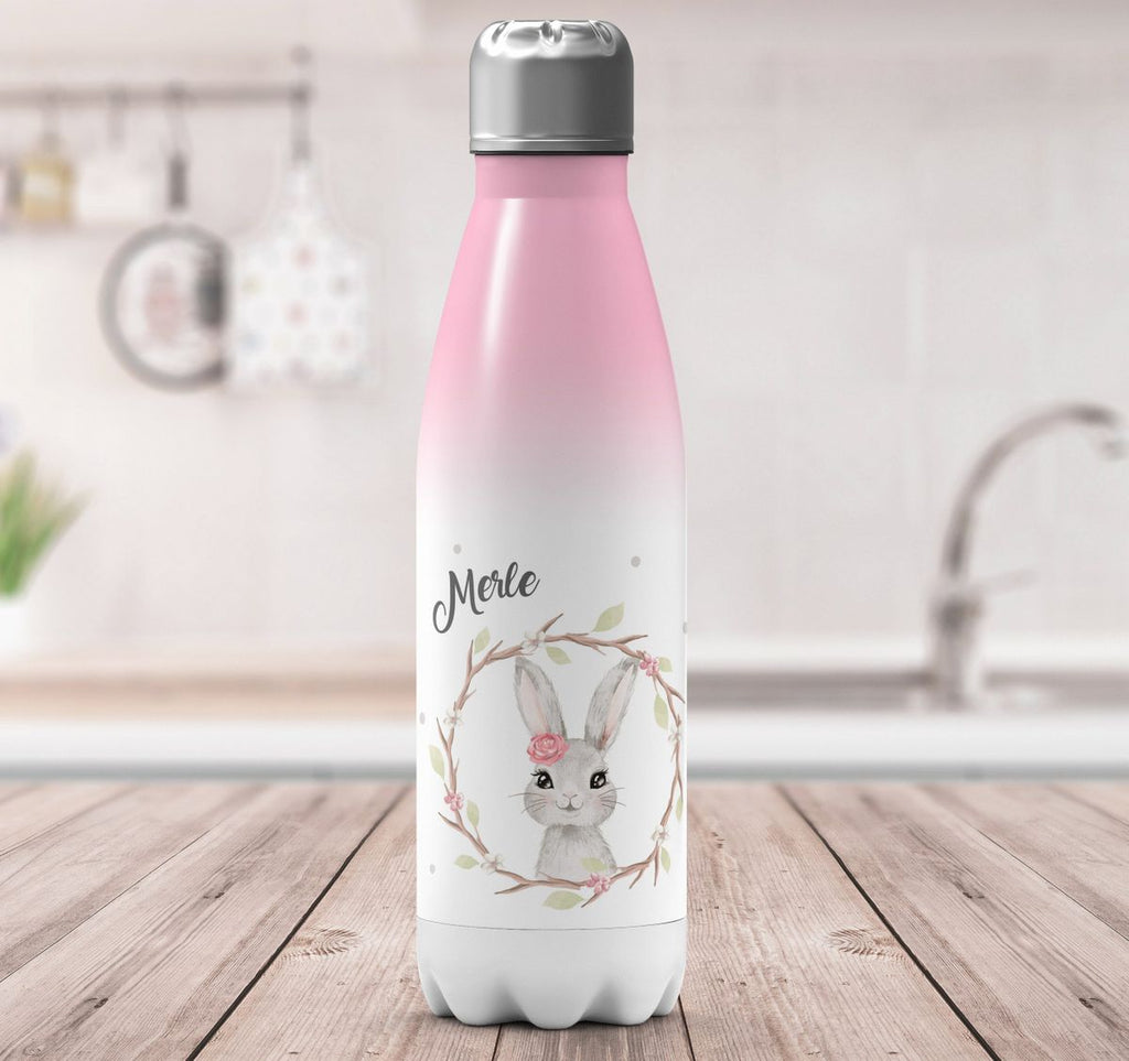 Thermo Trinkflasche Hase mit Kranz mit Namen - von Mikalino