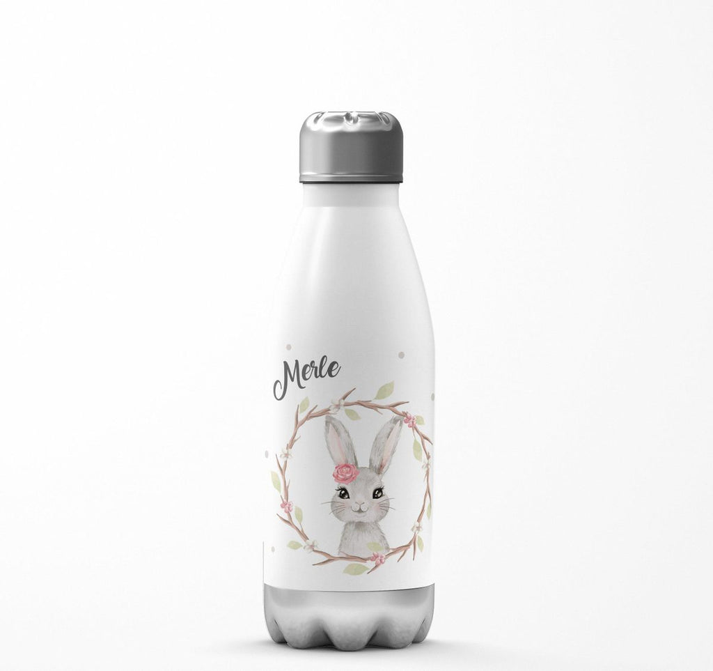 Thermo Trinkflasche Hase mit Kranz mit Namen - von Mikalino