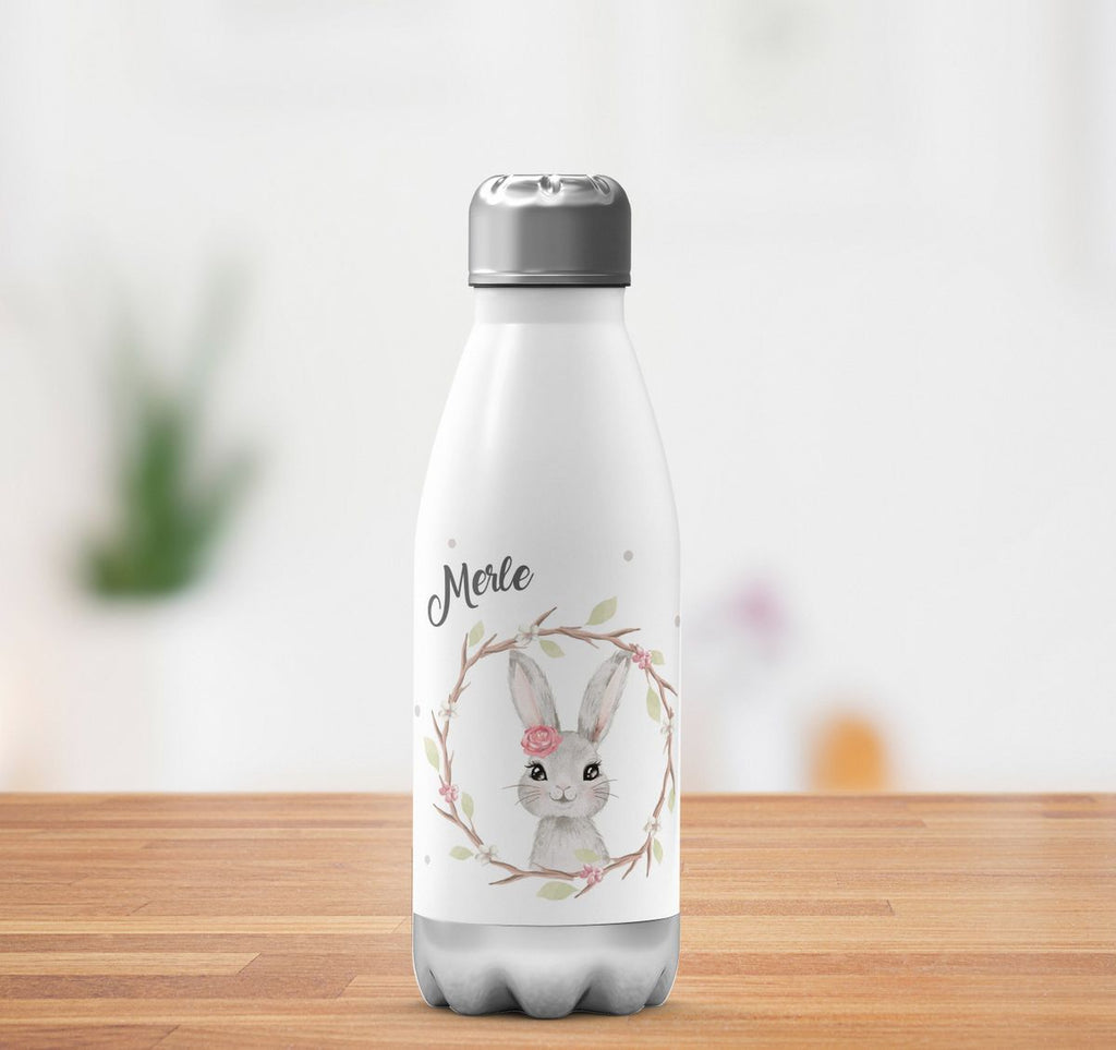 Thermo Trinkflasche Hase mit Kranz mit Namen - von Mikalino