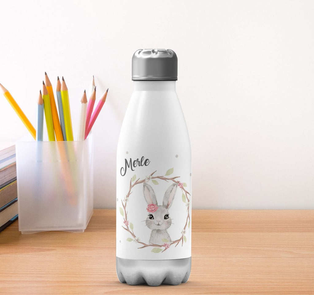 Thermo Trinkflasche Hase mit Kranz mit Namen - von Mikalino