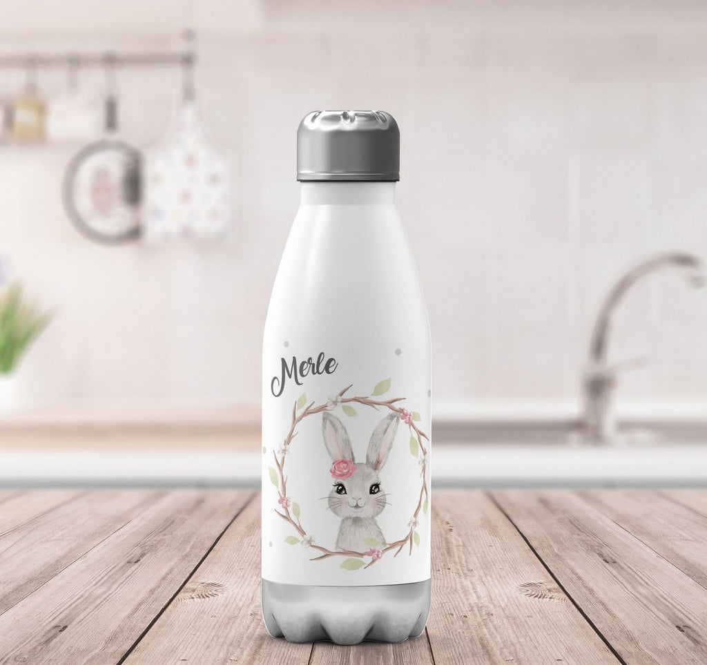 Thermo Trinkflasche Hase mit Kranz mit Namen - von Mikalino