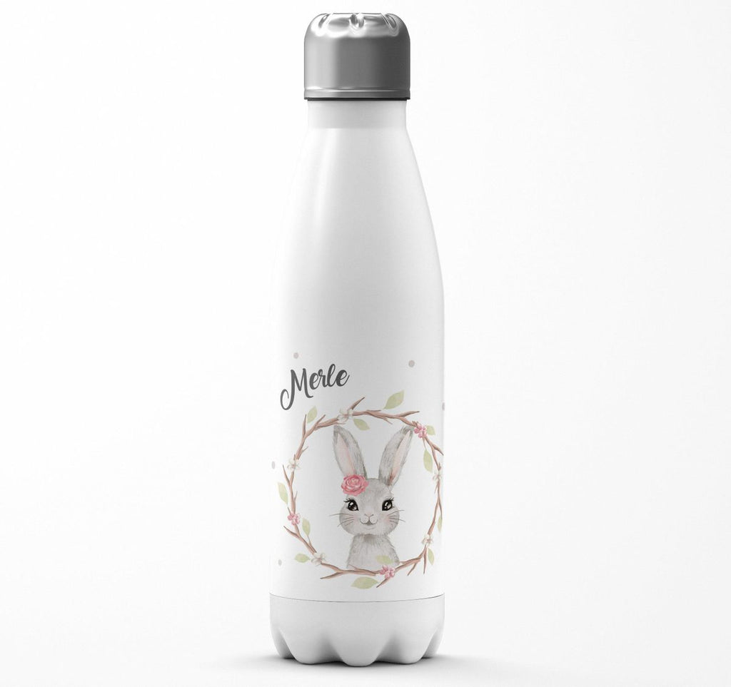 Thermo Trinkflasche Hase mit Kranz mit Namen - von Mikalino