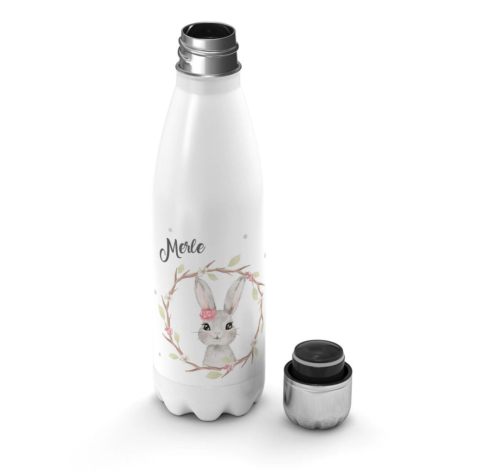 Thermo Trinkflasche Hase mit Kranz mit Namen - von Mikalino