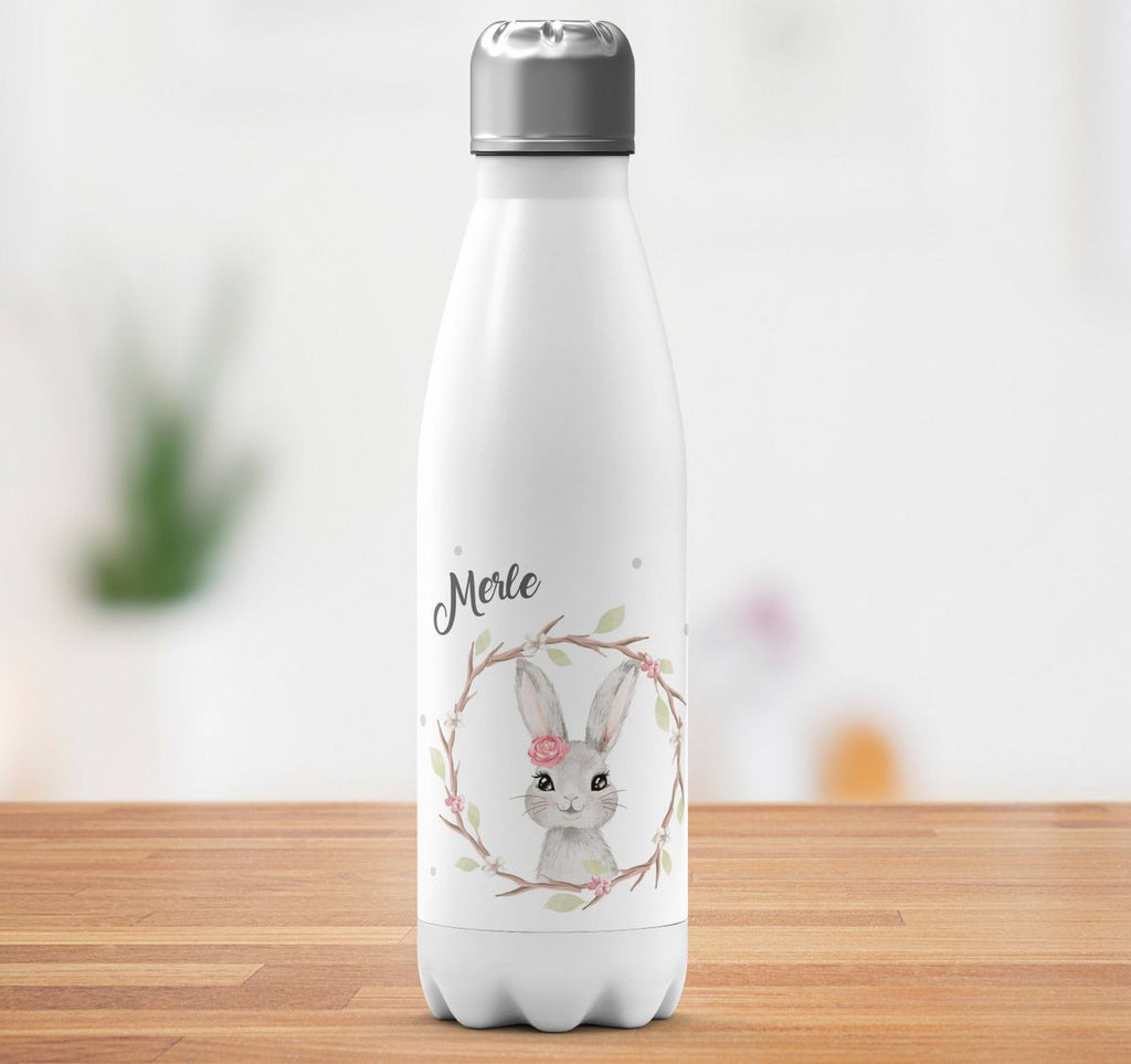 Thermo Trinkflasche Hase mit Kranz mit Namen - von Mikalino