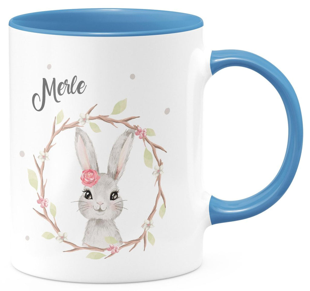 Keramik Tasse Hase mit Kranz mit Namen - von Mikalino