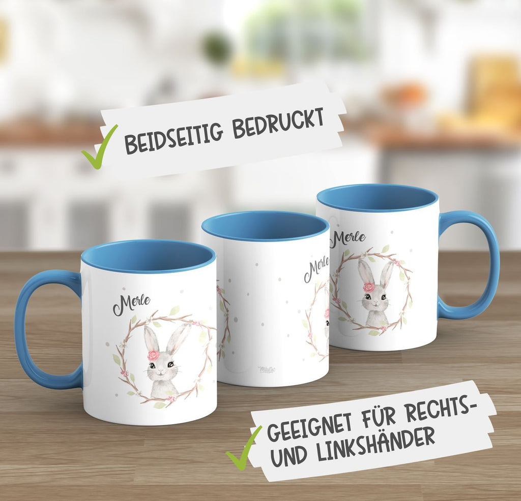 Keramik Tasse Hase mit Kranz mit Namen - von Mikalino