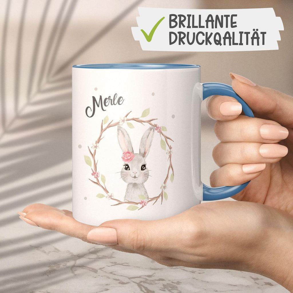 Keramik Tasse Hase mit Kranz mit Namen - von Mikalino