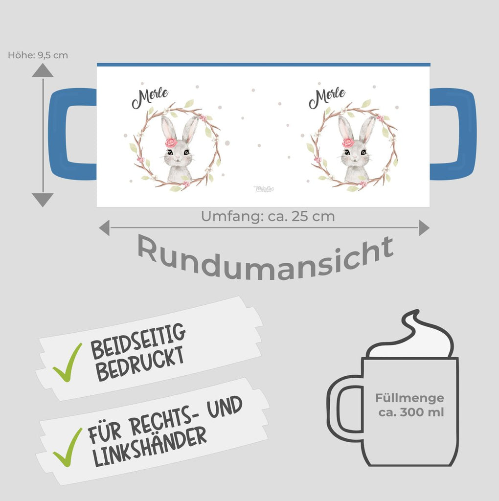 Keramik Tasse Hase mit Kranz mit Namen - von Mikalino