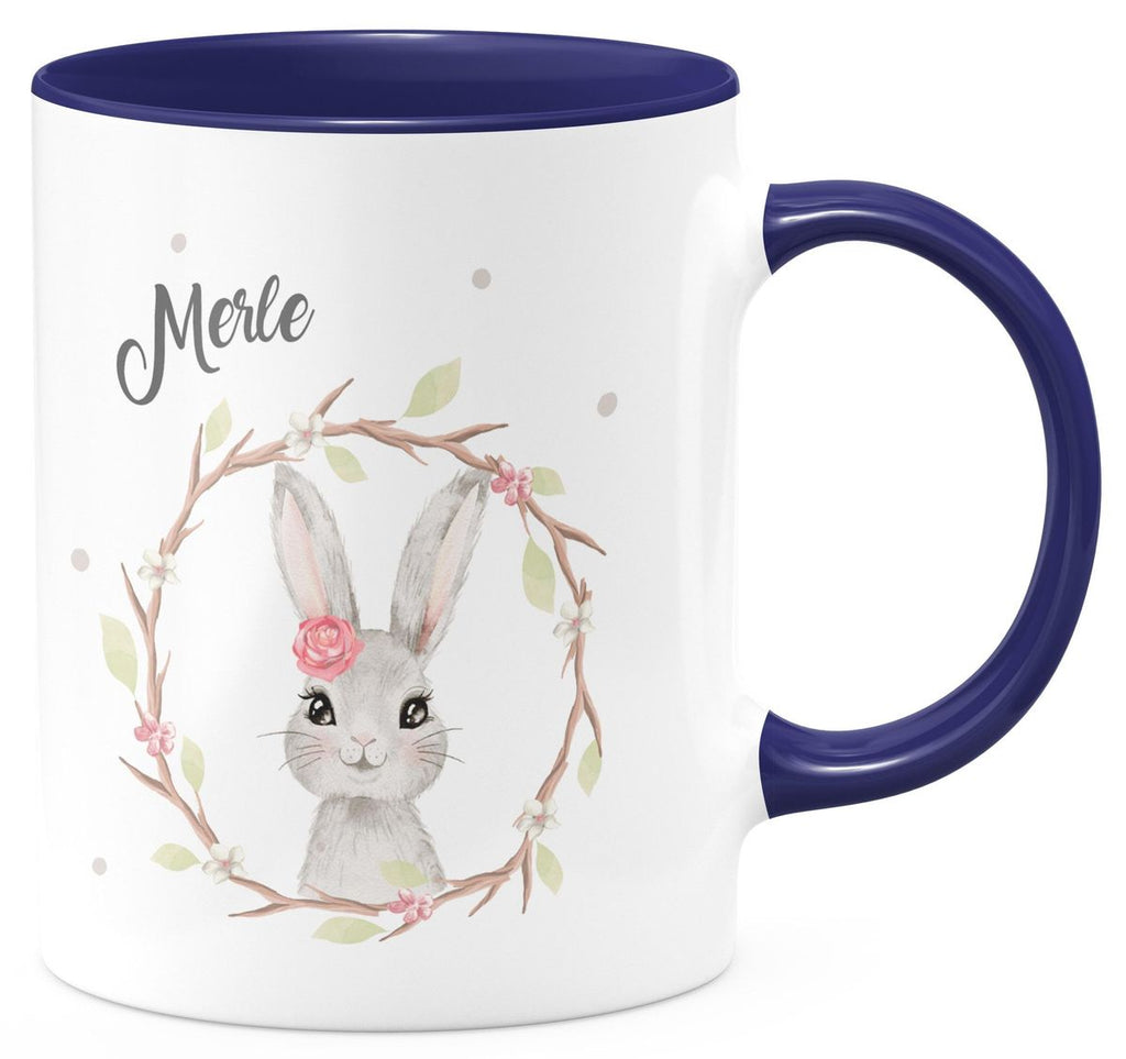 Keramik Tasse Hase mit Kranz mit Namen - von Mikalino