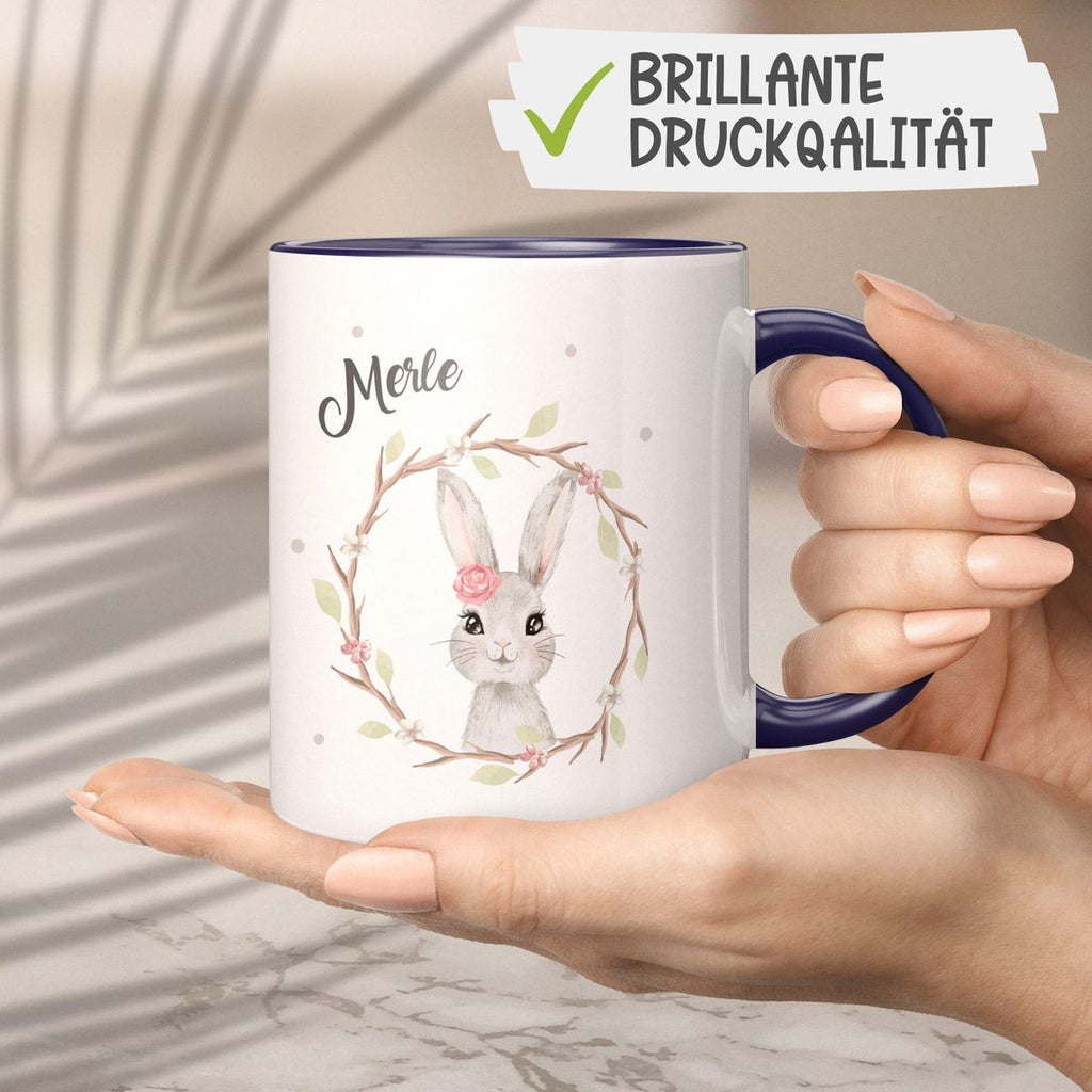 Keramik Tasse Hase mit Kranz mit Namen - von Mikalino