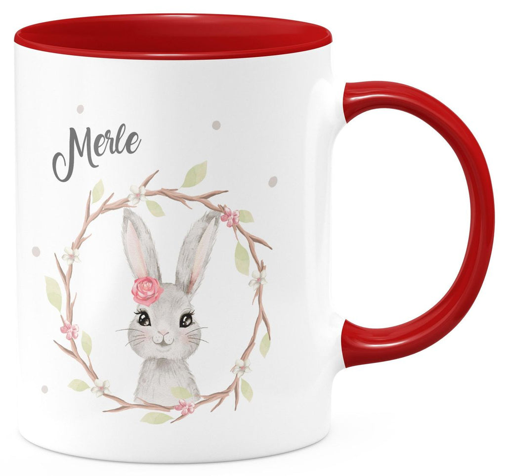 Keramik Tasse Hase mit Kranz mit Namen - von Mikalino