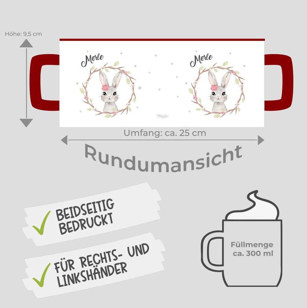 Keramik Tasse Hase mit Kranz mit Namen - von Mikalino