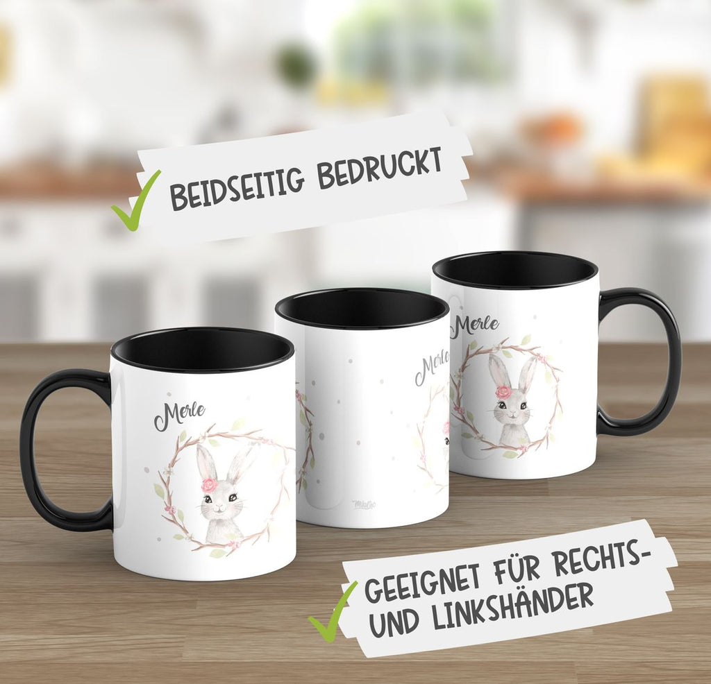 Keramik Tasse Hase mit Kranz mit Namen - von Mikalino