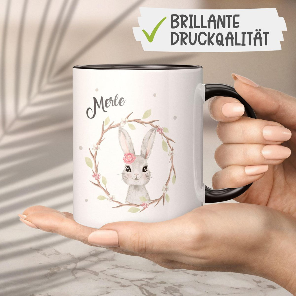 Keramik Tasse Hase mit Kranz mit Namen - von Mikalino