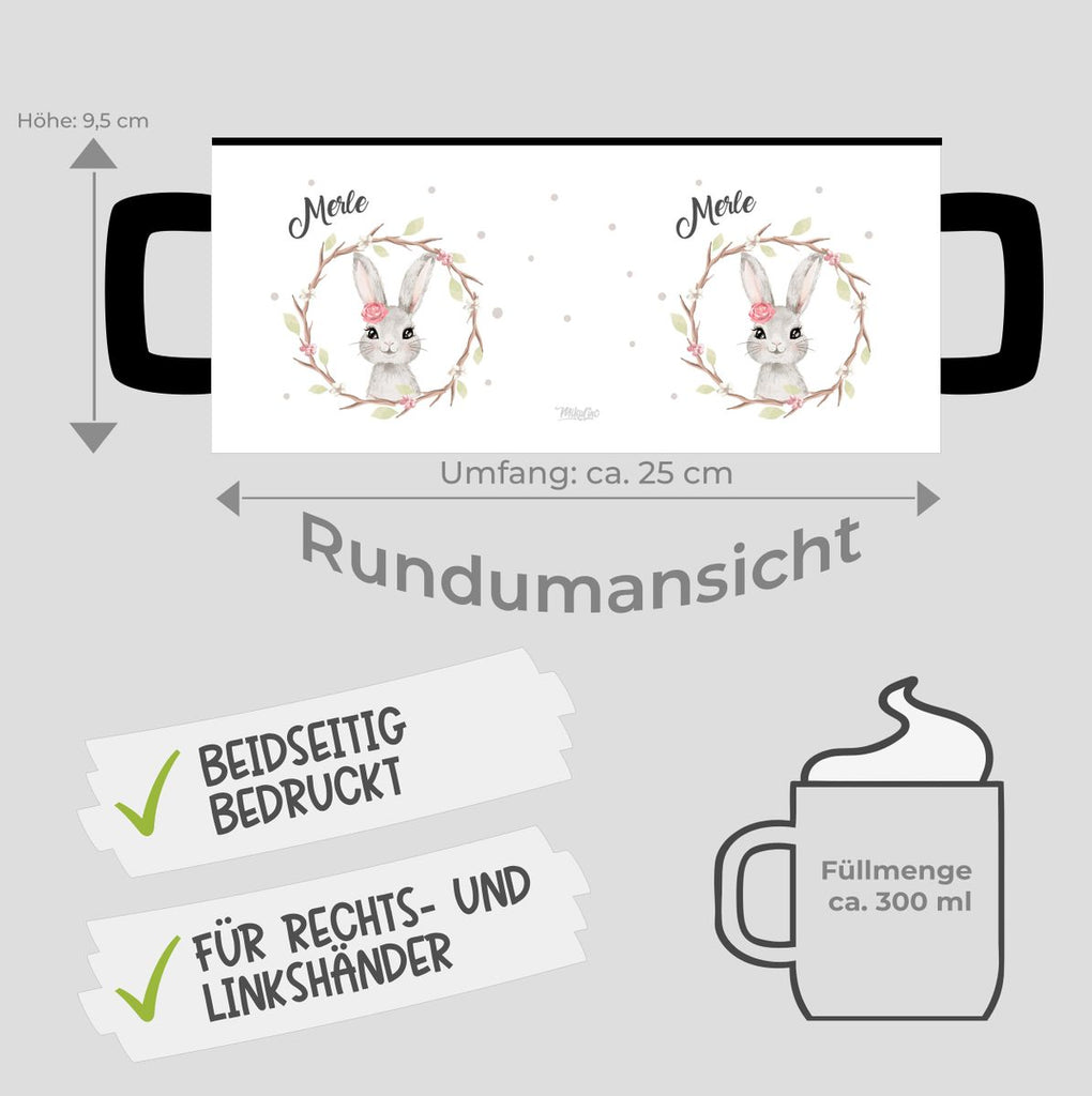 Keramik Tasse Hase mit Kranz mit Namen - von Mikalino