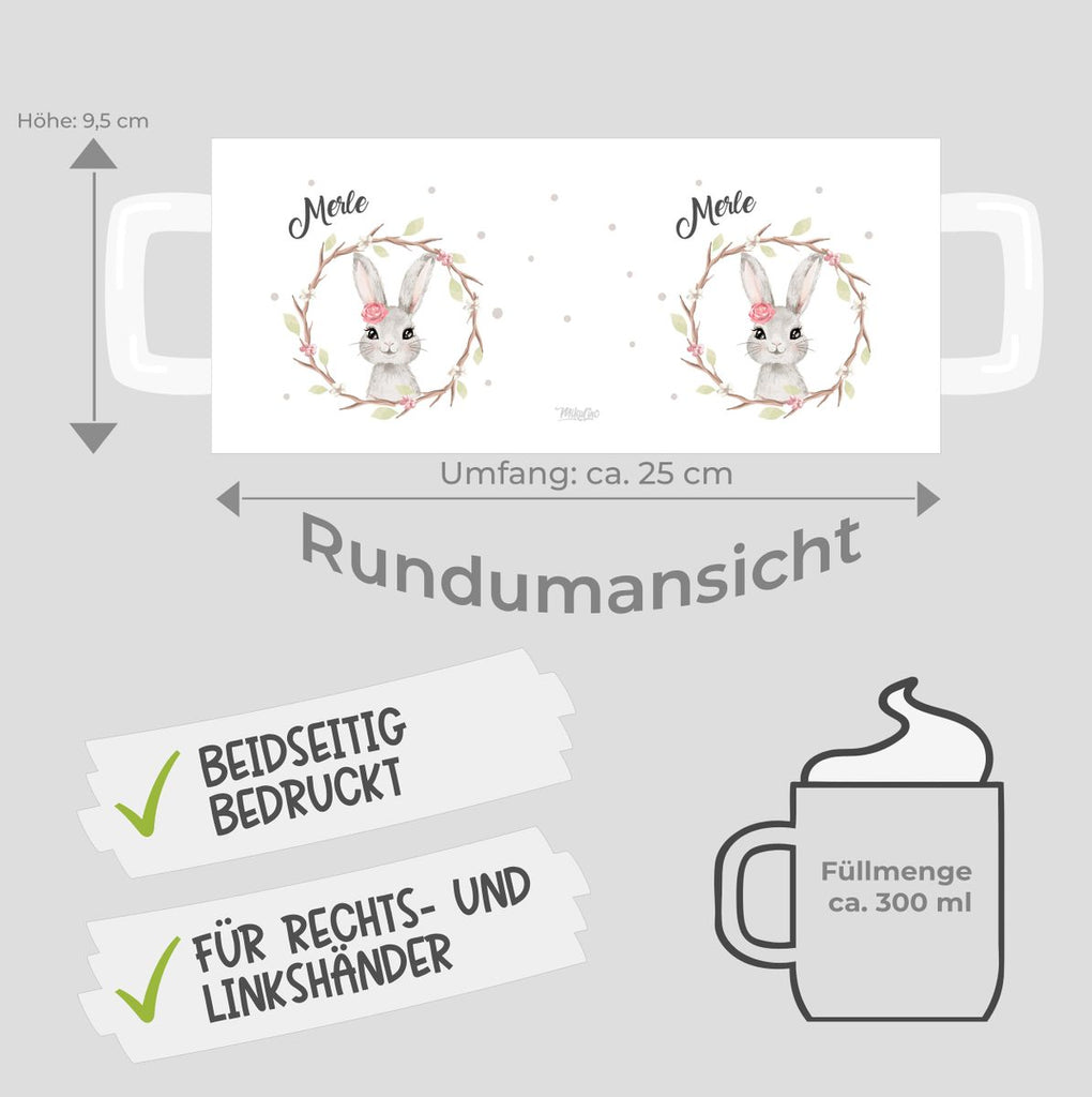 Keramik Tasse Hase mit Kranz mit Namen - von Mikalino