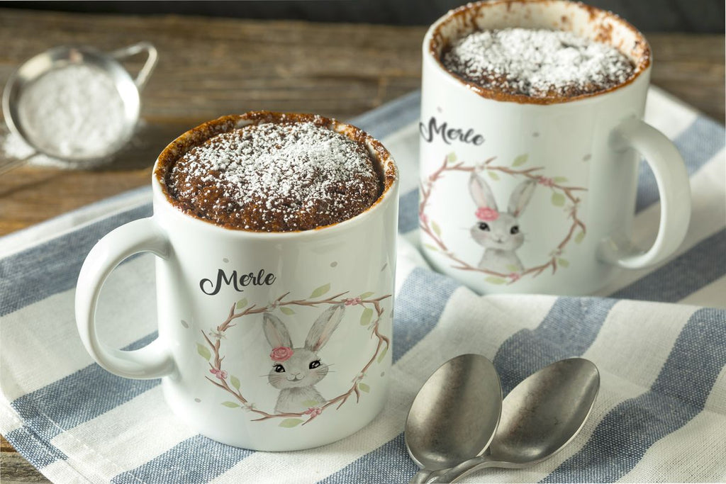 Keramik Tasse Hase mit Kranz mit Namen - von Mikalino