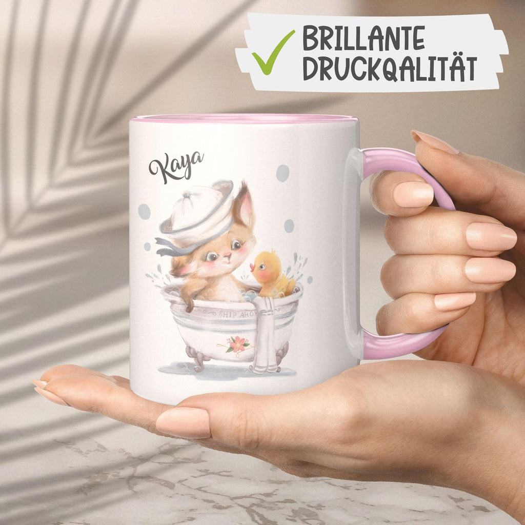 Keramik Tasse Katze in Badewanne mit Namen - von Mikalino