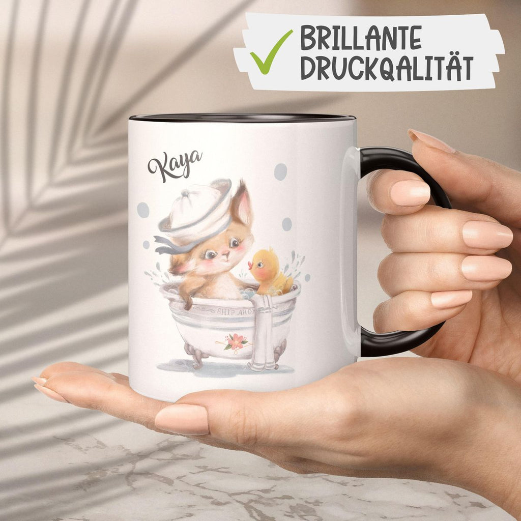 Keramik Tasse Katze in Badewanne mit Namen - von Mikalino