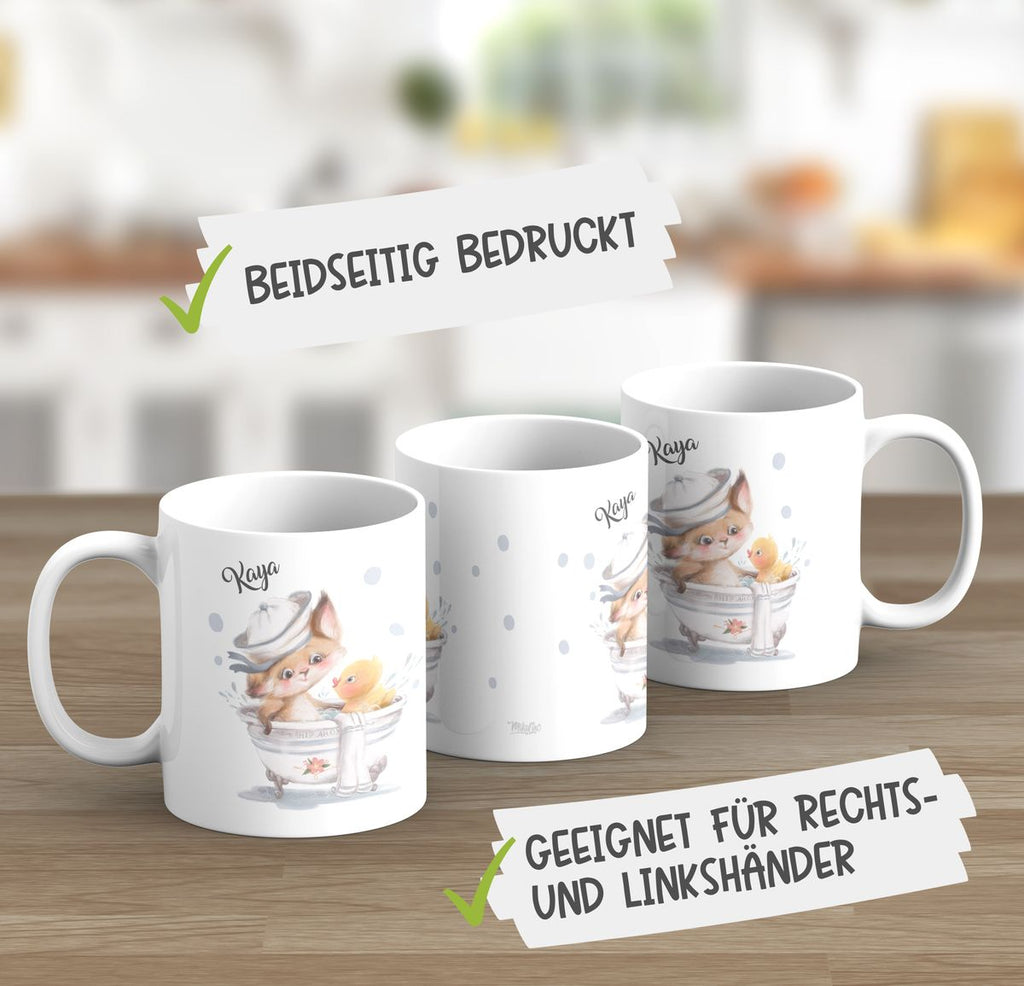 Keramik Tasse Katze in Badewanne mit Namen - von Mikalino